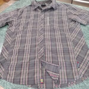 Sherpa Adventure Gear Short Sleeve Shirt Mens L UPF 50+ Geometric Plaid Pocket